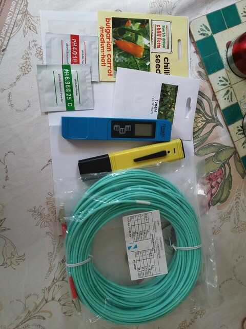 Some post. Some deliveries today. Chilli seeds, pH and EC meters, OM3 network cable.