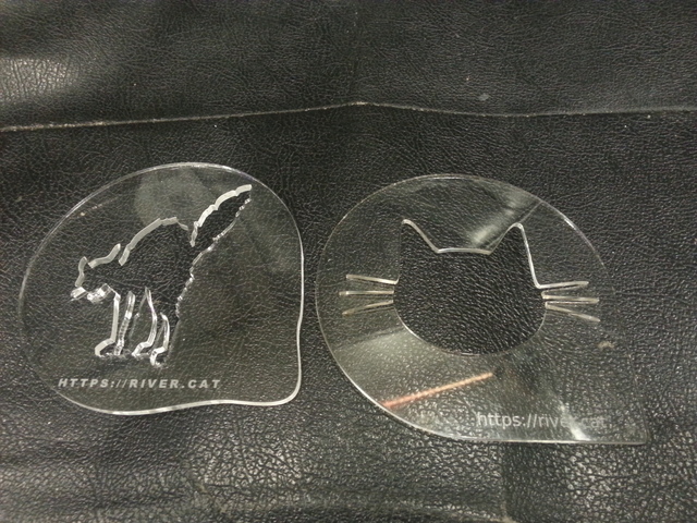 Coffee Stencils. Picture of two stencils laser cut from acrylic. They are cats. :)