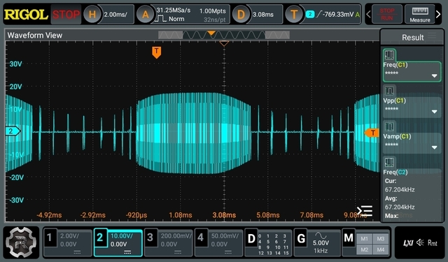 Oscilloscope traces of Electronic Transformer output voltage